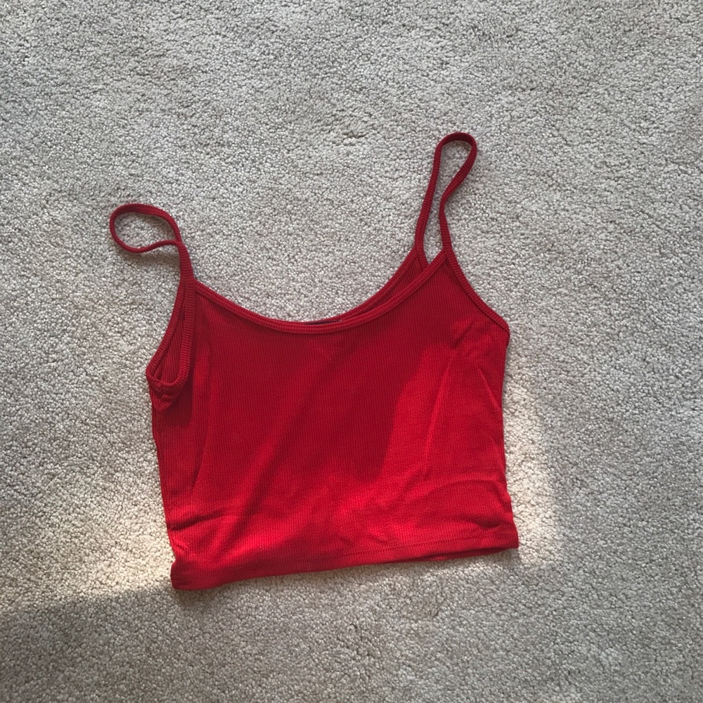 Brandy Melville Red Ribbed Cropped Tank Top